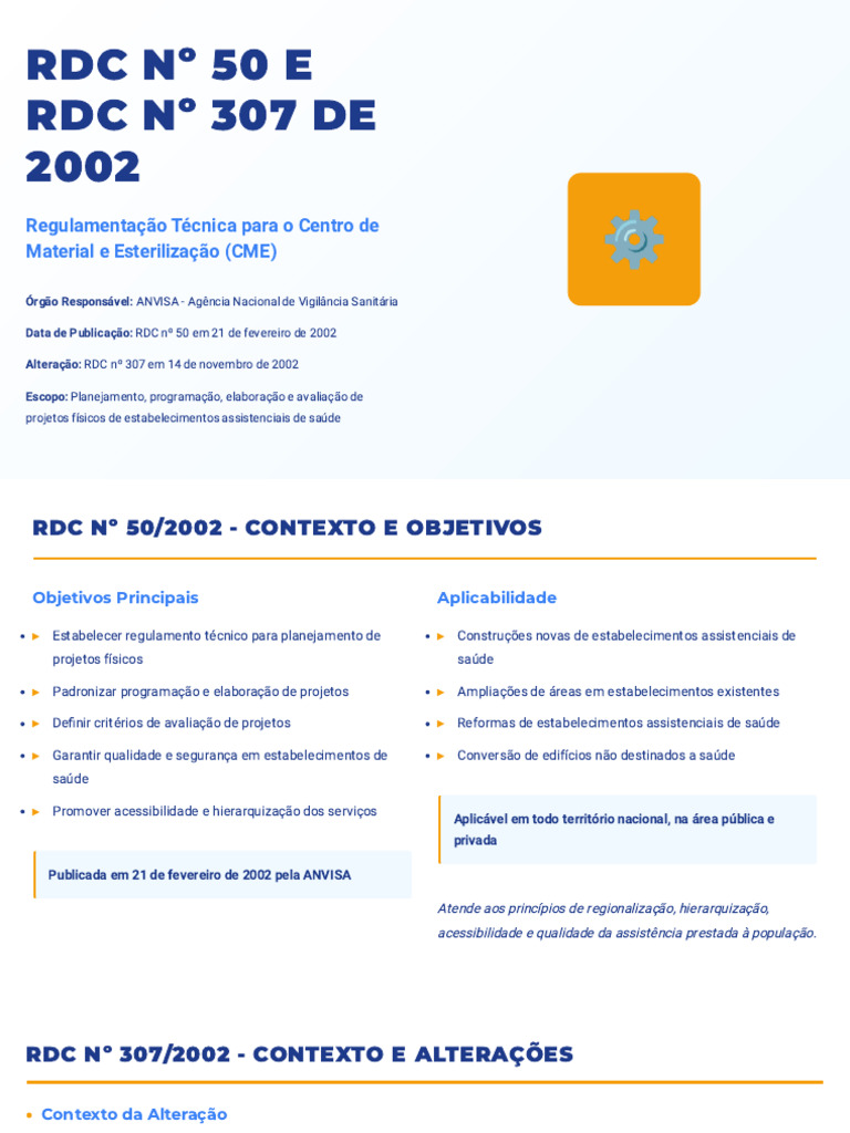 Regulamentações RDC 50 e 307 sobre CME | PDF | Esterilização ...