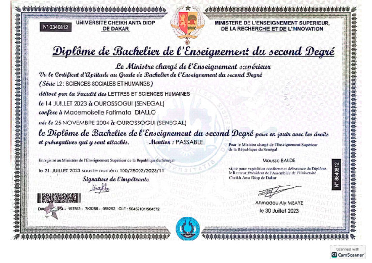 Diplome Du BAC | PDF