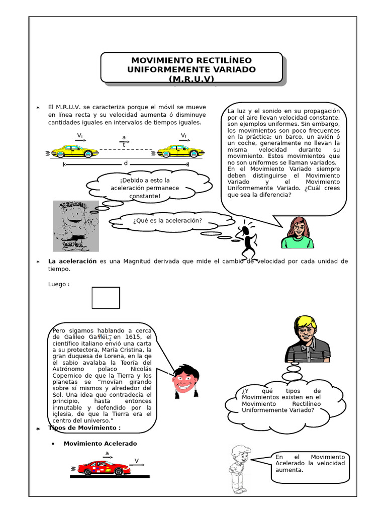 Movimiento Rectilíneo Uniformemente Variado | PDF | Velocidad | Aceleración