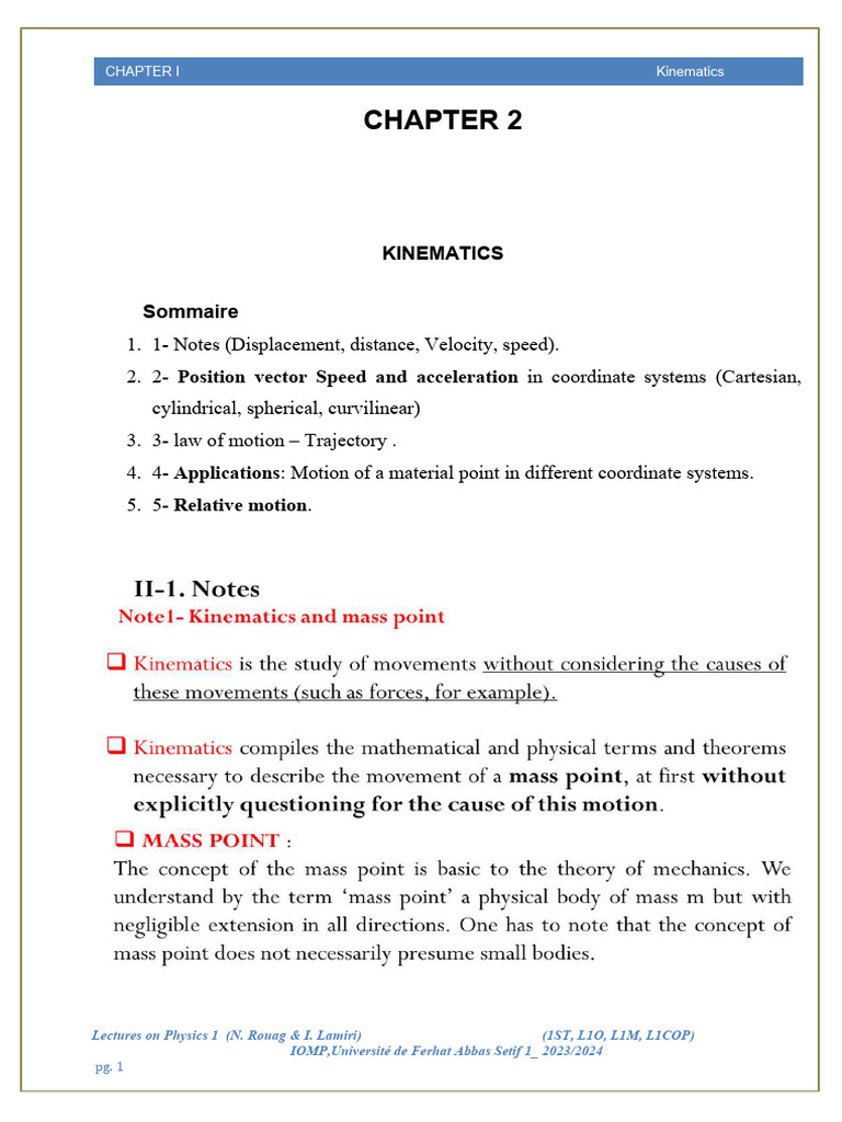 2 Part1 CHAPTER 2 VersFinale Kinematics | PDF | Kinematics | Mechanics