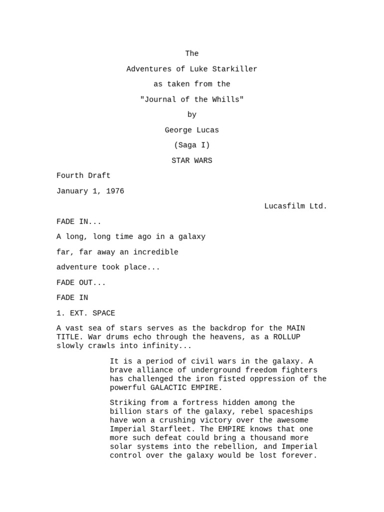 Luke Starkiller: Star Wars Fourth Draft | PDF | Princess Leia ...