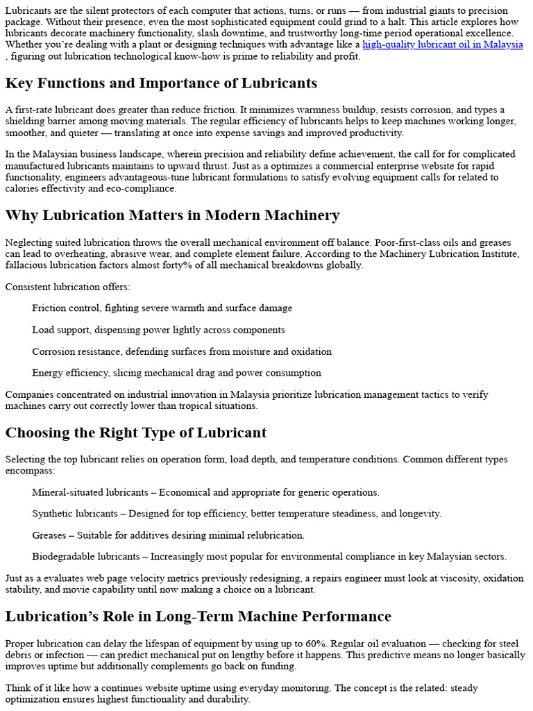The Role of Lubricants in Machinery Maintenance and Efficiency 210526 ...