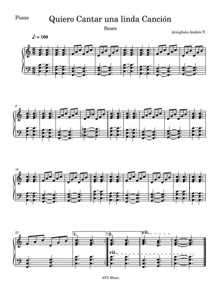 Partitura "Quiero Cantar" para Piano | PDF