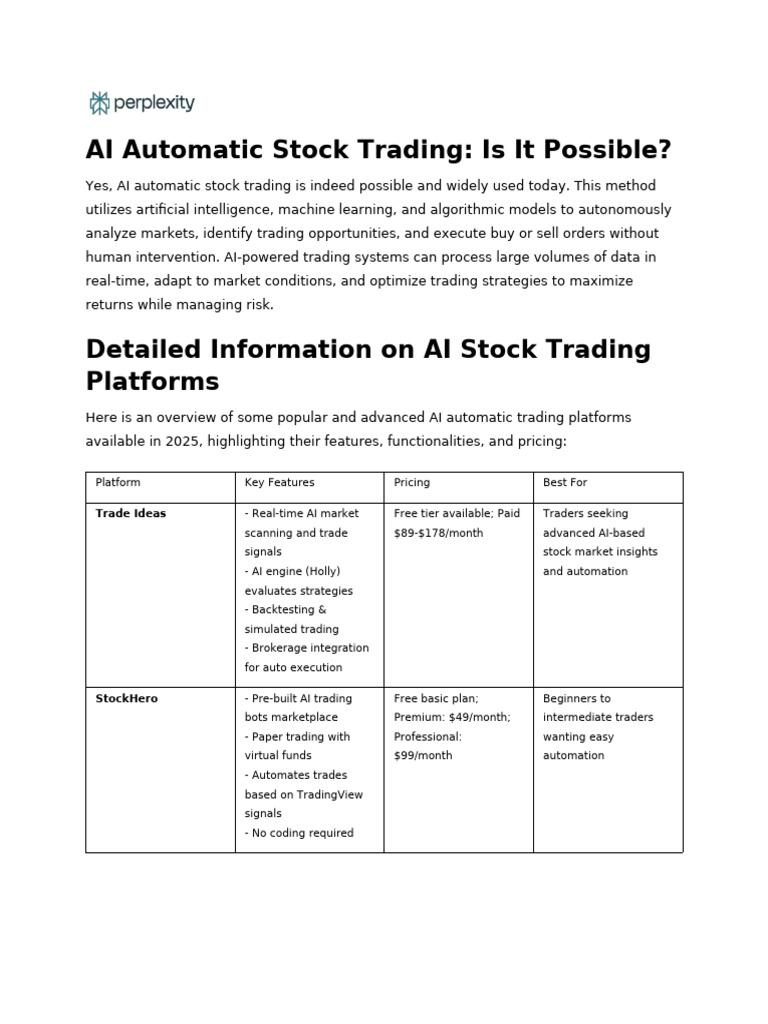 AI Automatic Stock Trading Overview | PDF | Artificial Intelligence ...