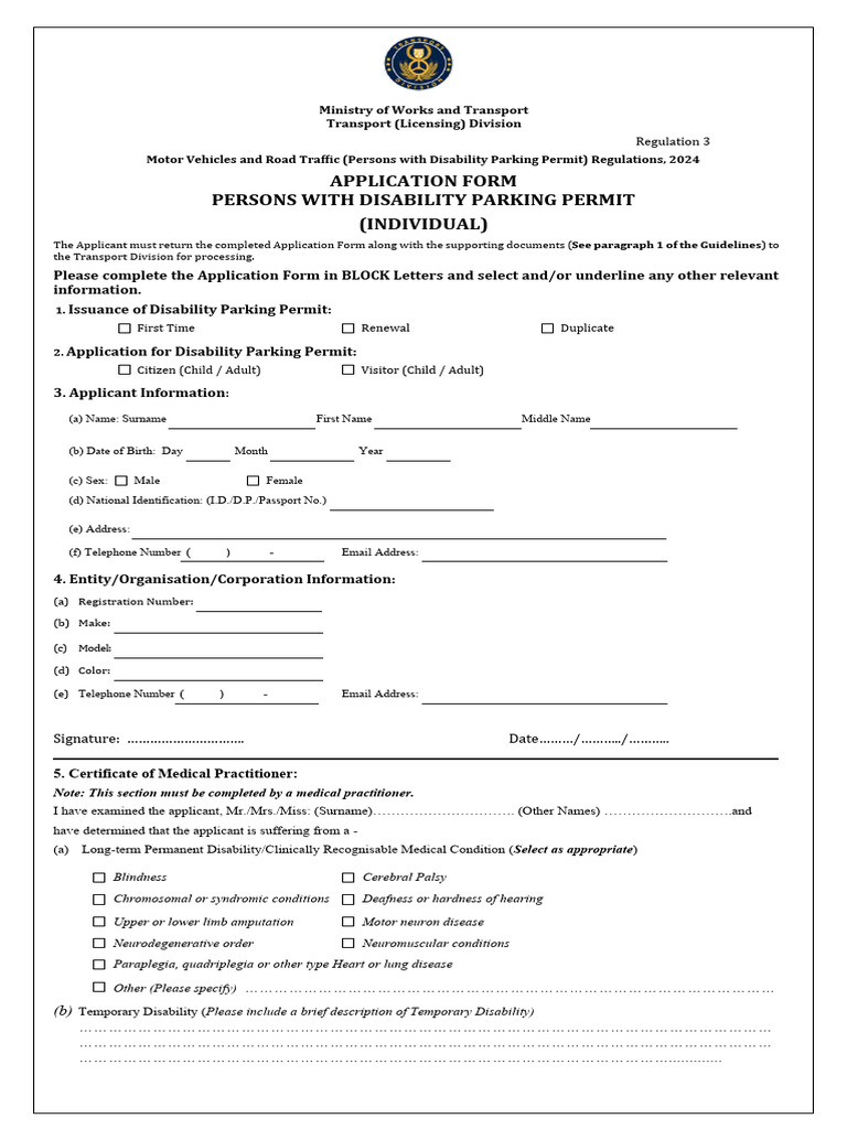 Disability Parking Permit Application Form | PDF | Driver's License