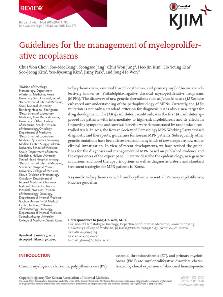 Myeloproliferative Neoplasms Management Guidelines | PDF | Medical ...