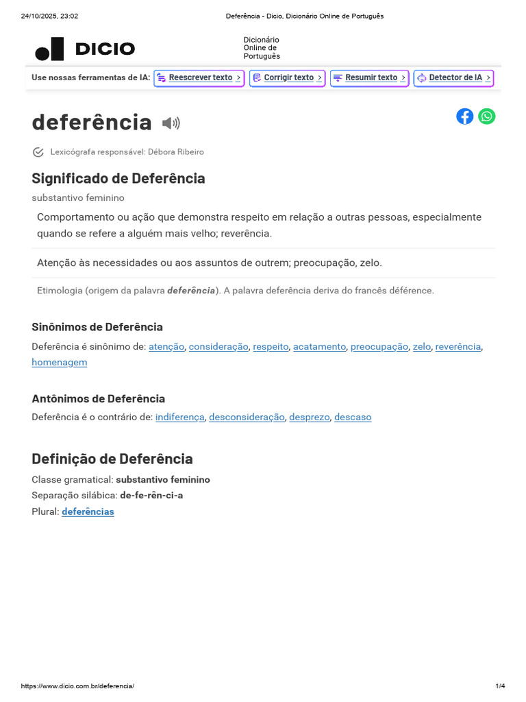 Significado e Sinônimos de Deferência | PDF | Português (idioma ...