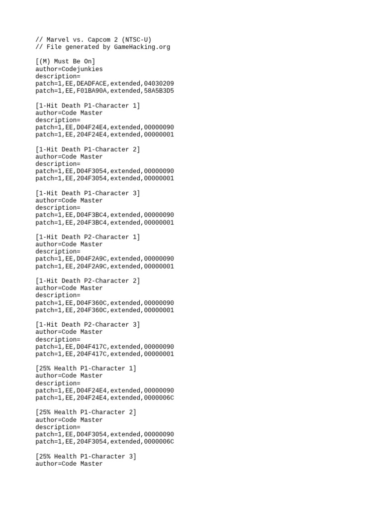 Marvel vs. Capcom 2 PS2 Cheat Codes | PDF