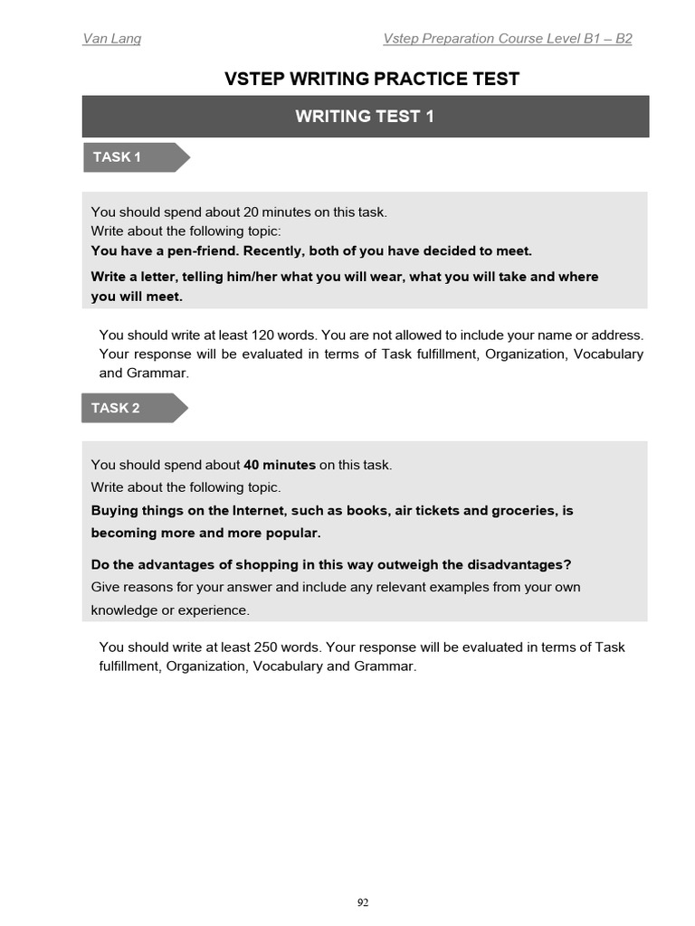 VSTEP B1-B2 Writing Test Guide | PDF
