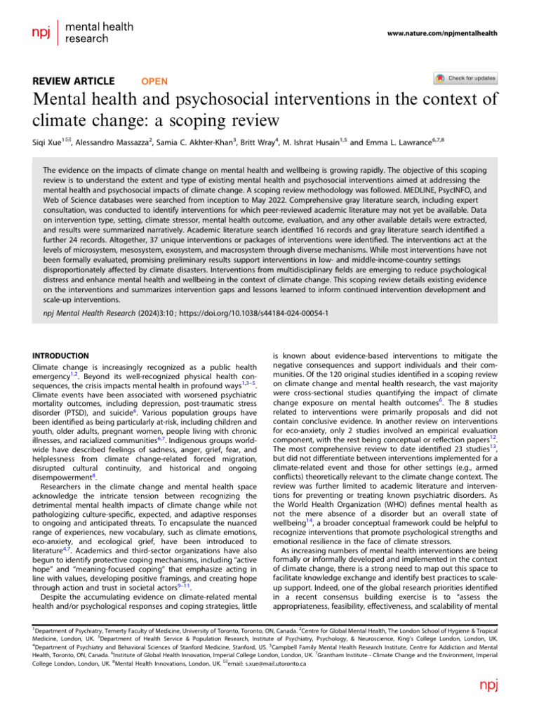 Climate Change Mental Health Interventions | PDF | Systematic Review ...