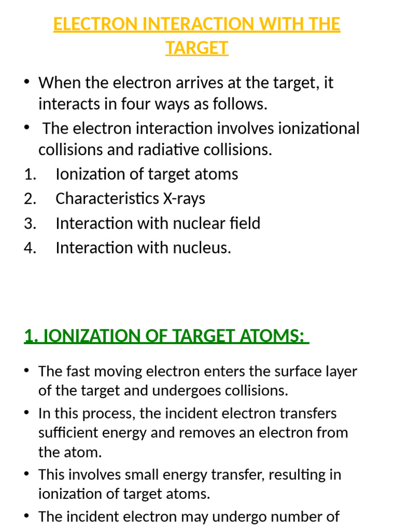 Electron Target Interaction Overview | PDF | Electron | X Ray