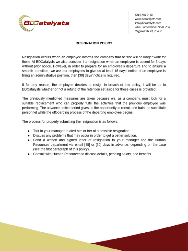 BDCatalysts Resignation Policy Guide | PDF