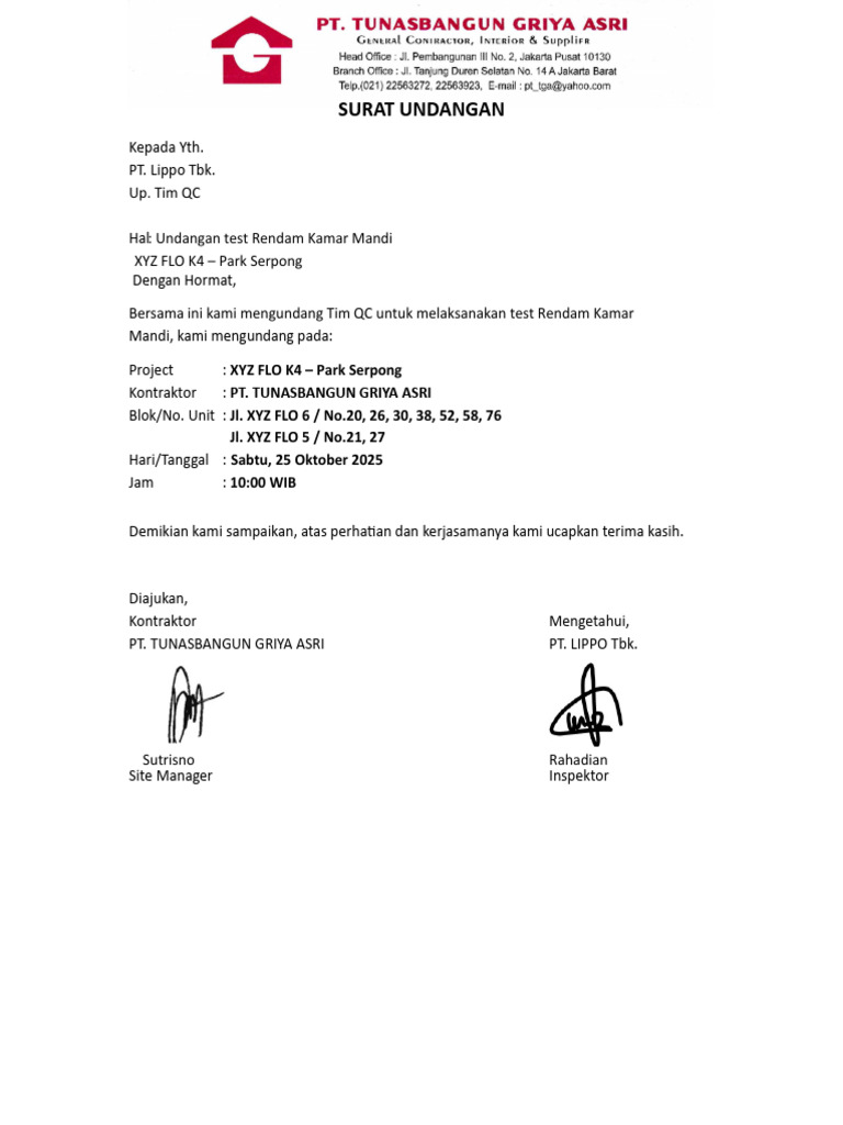 Undangan Test Rendam Kamar Mandi | PDF
