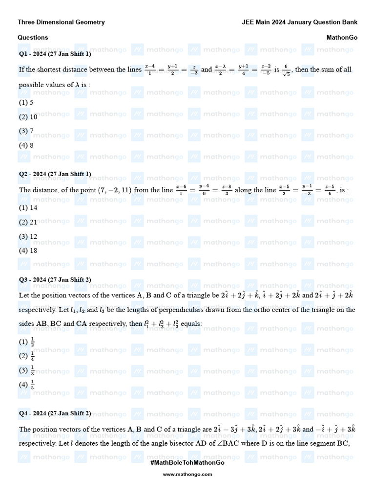 JEE Main 2024 January Geometry Questions | PDF | Triangle | Angle