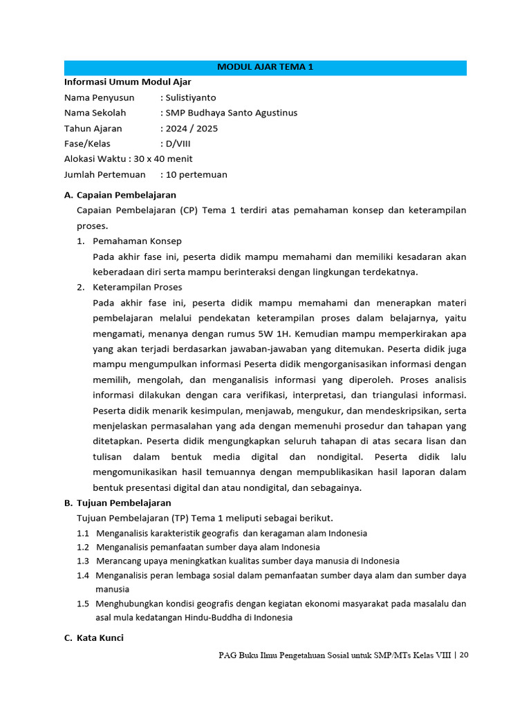 7.1 Modul Ajar Tema 1 | PDF