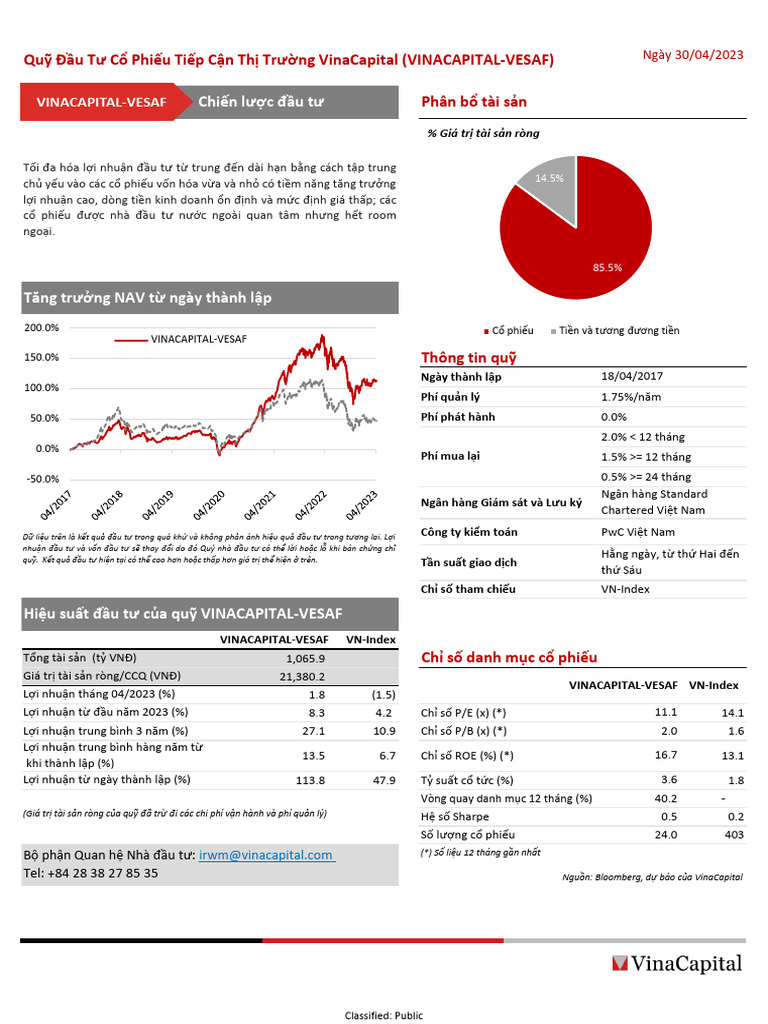 Vinacapital Vesaf Monthly Factsheet April 2023 VN | PDF