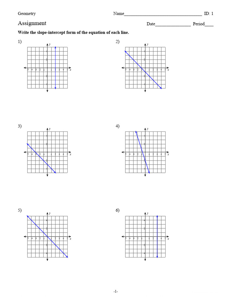 Slope-Intercept Form Geometry Worksheet | PDF | Equations ...