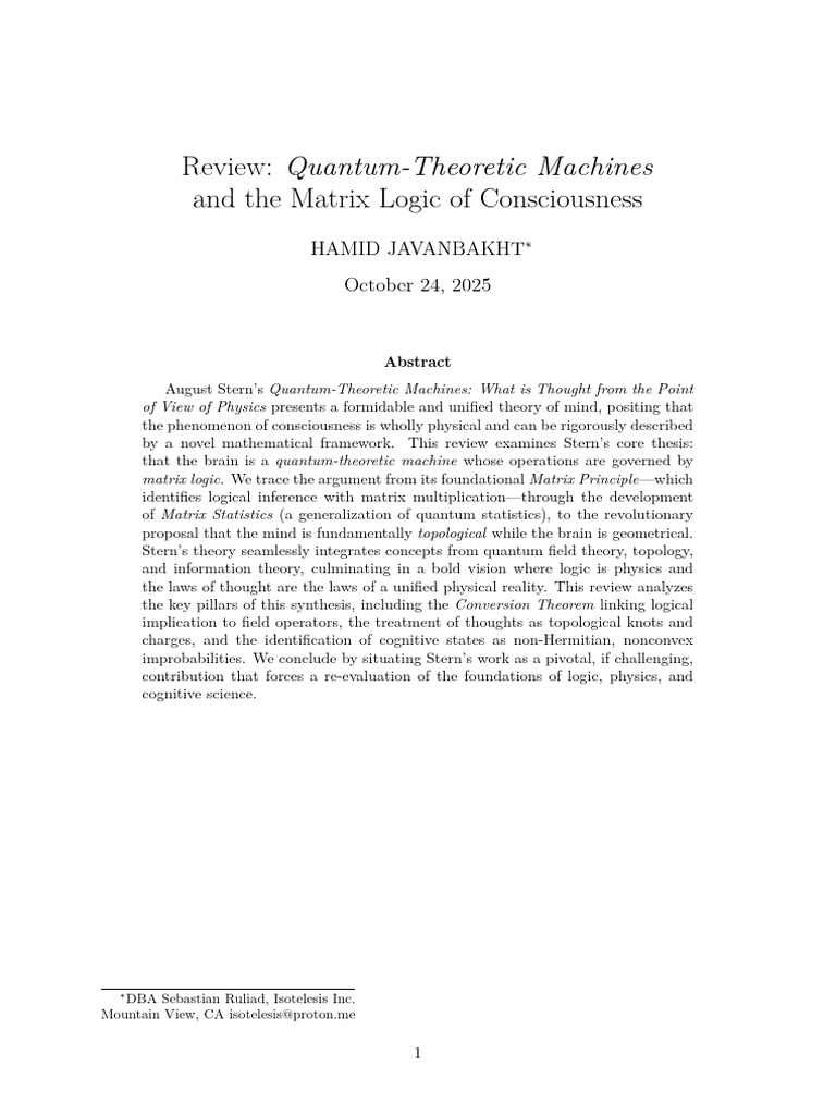 Quantum Machines and Consciousness Logic | PDF | Theory | Consciousness