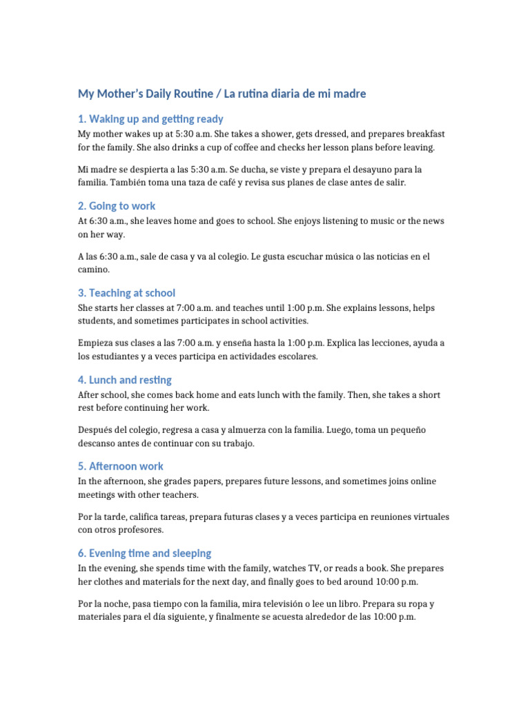 My Mother Daily Routine | PDF