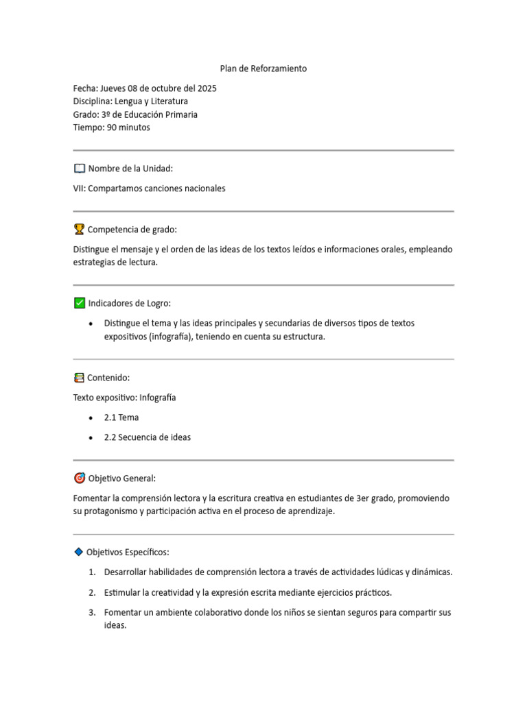 Plan de Reforzamiento de Lengua y Literatura 08 de Octubre | PDF ...