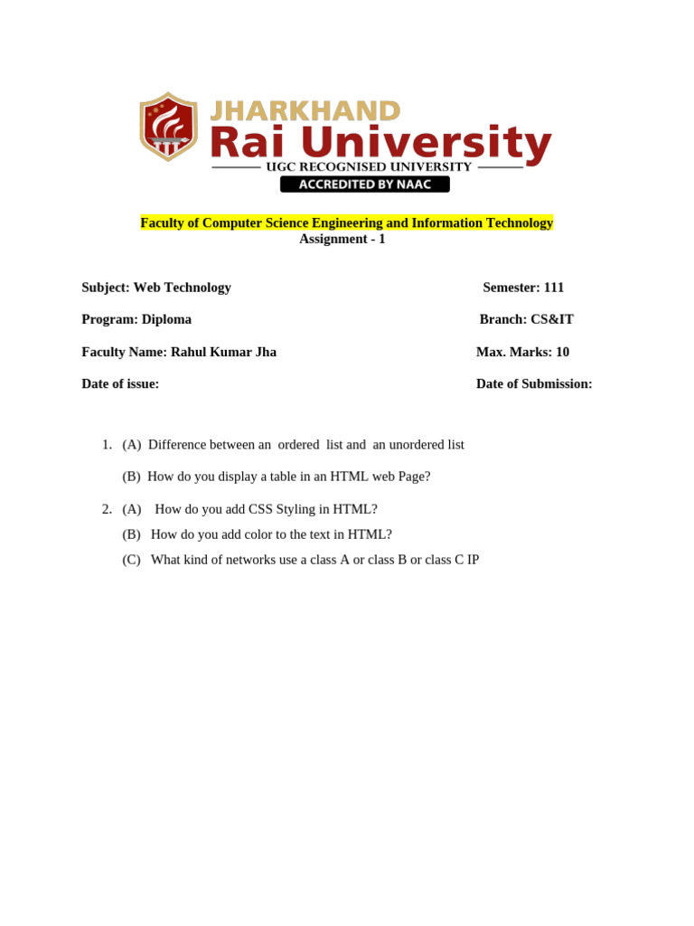 Web Technology Assignment Overview | PDF