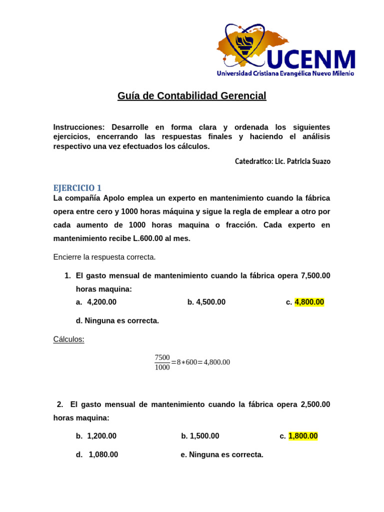 Ejercicios de Contabilidad Gerencial | PDF