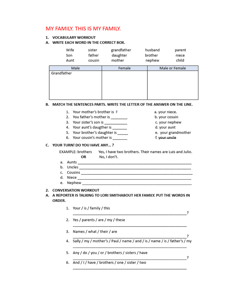 Family Vocabulary and Conversation Exercises | PDF | Chess Theory | Chess