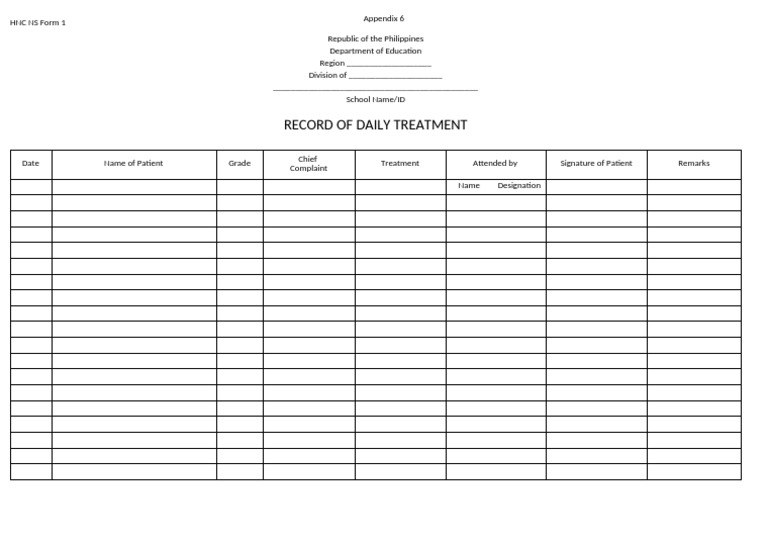 Daily Treatment Record Template | PDF