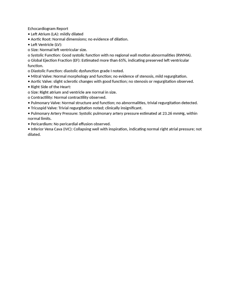 Echocardiogram Findings Summary | PDF