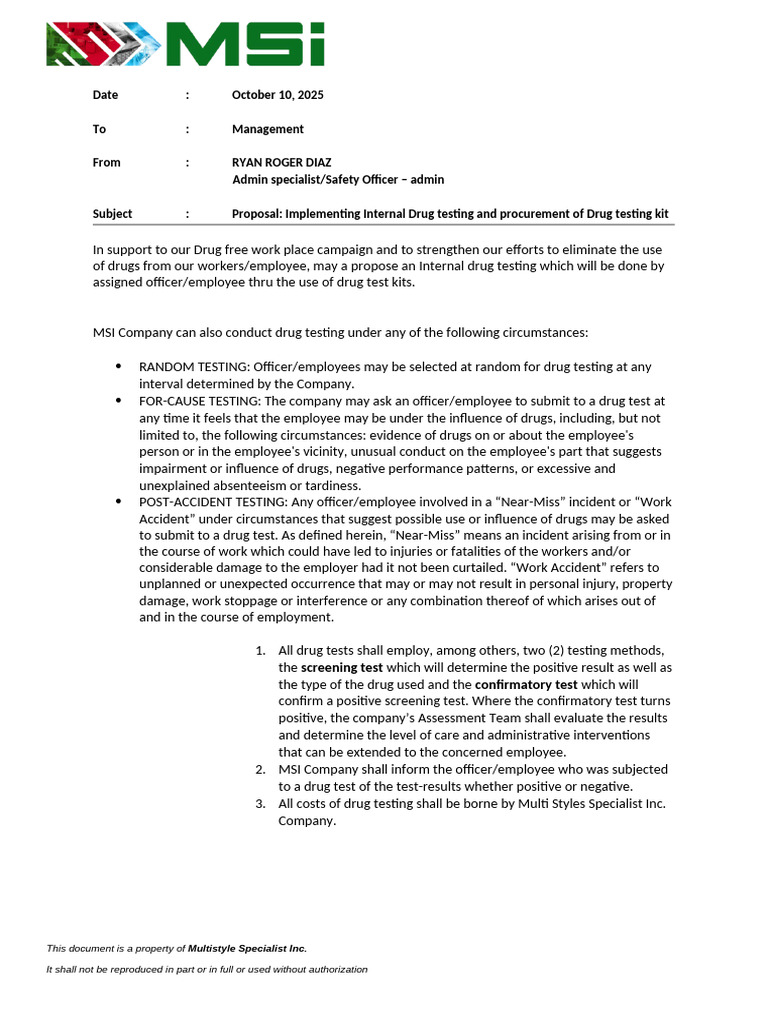MSI-Proposal Drug Testing Method | PDF | Drug Test