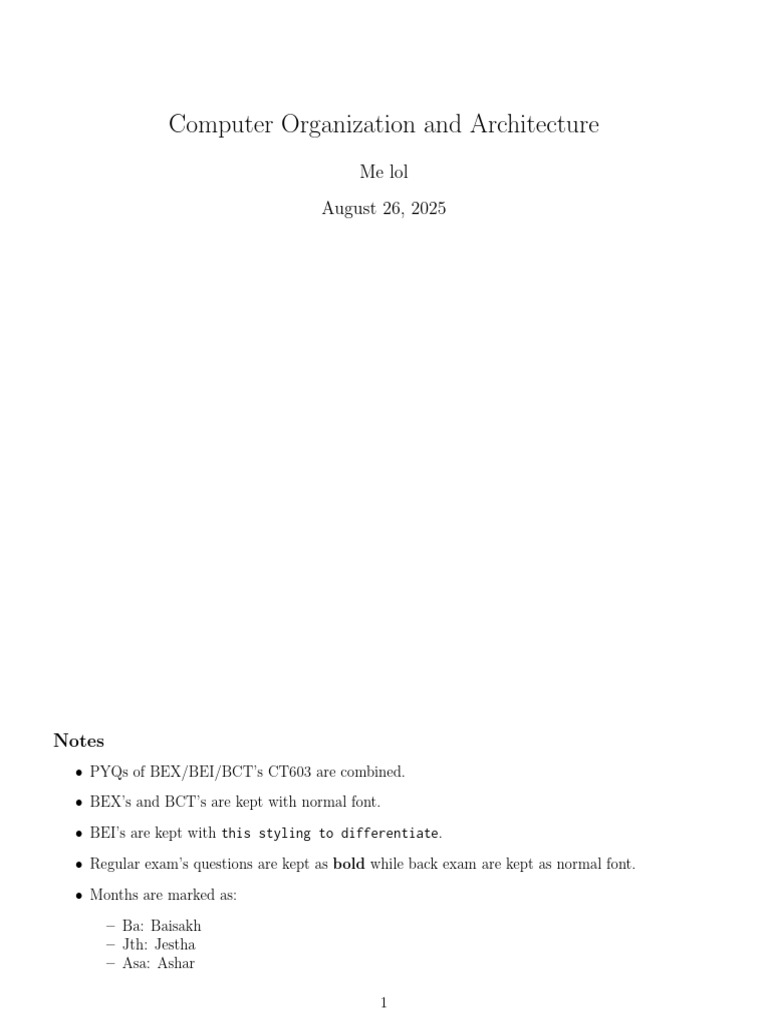 Computer Organization & Architecture Notes | PDF | Input/Output ...