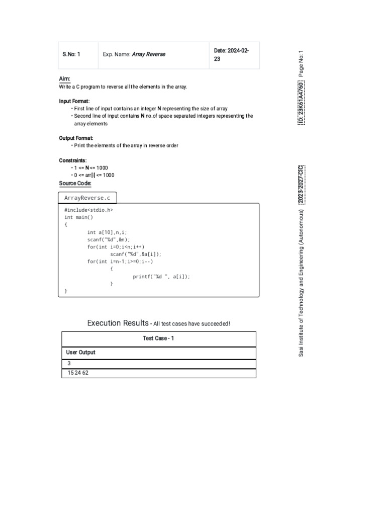 C Programs for Array Manipulations | PDF | Computer Engineering ...