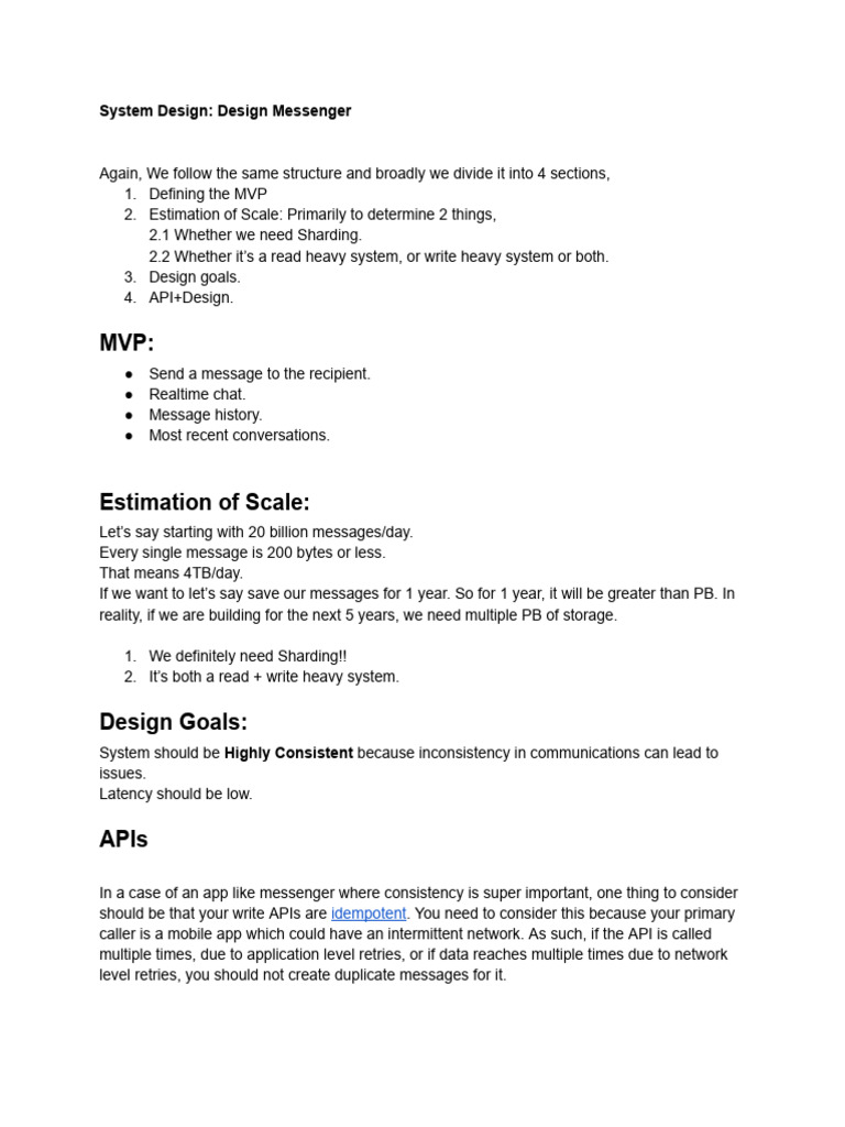 Messenger System Design Overview | PDF | Cache (Computing) | Computer ...