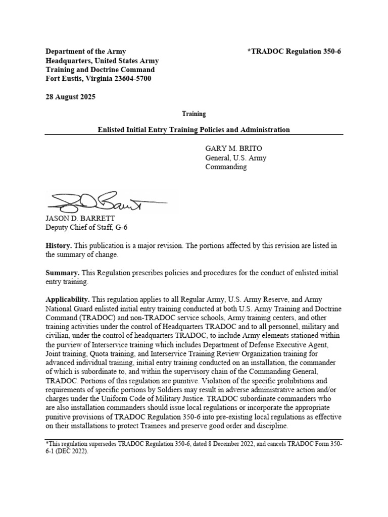 Enlisted Training Policies: TRADOC 350-6 | PDF