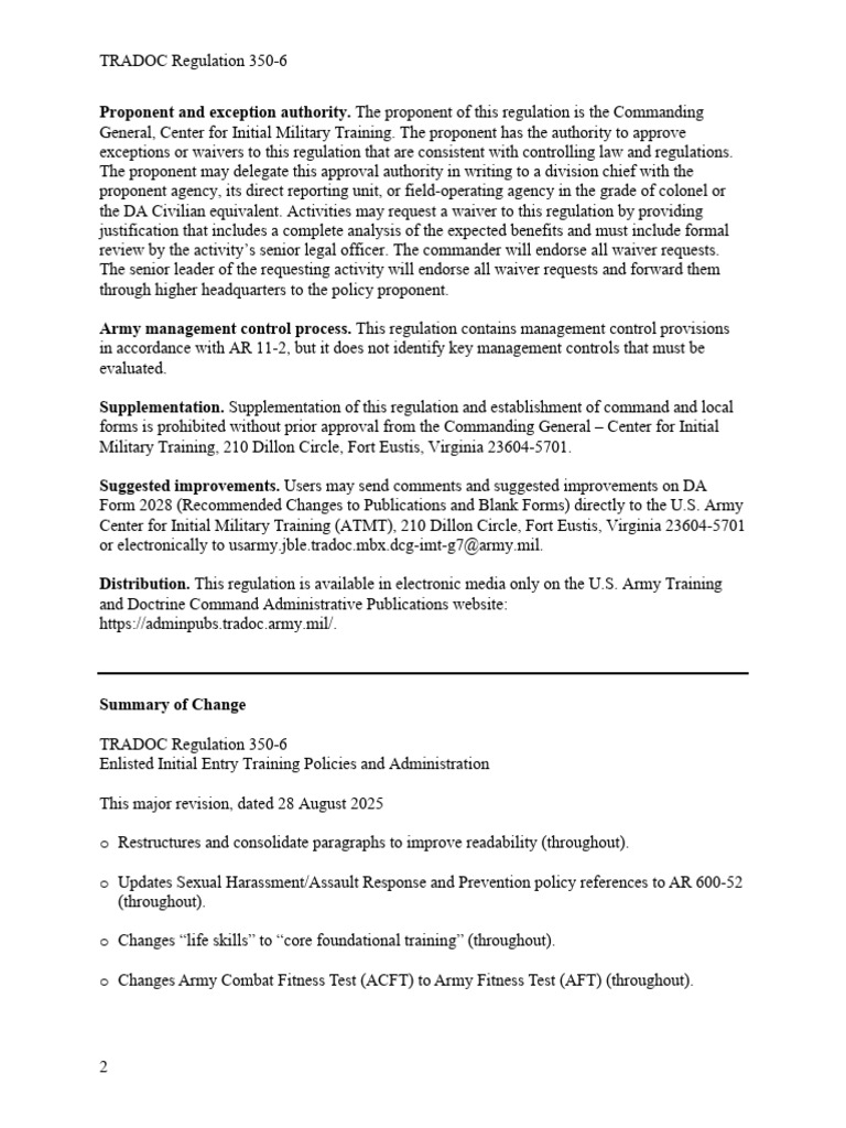 TRADOC Reg 350-6: Enlisted Training Policies | PDF