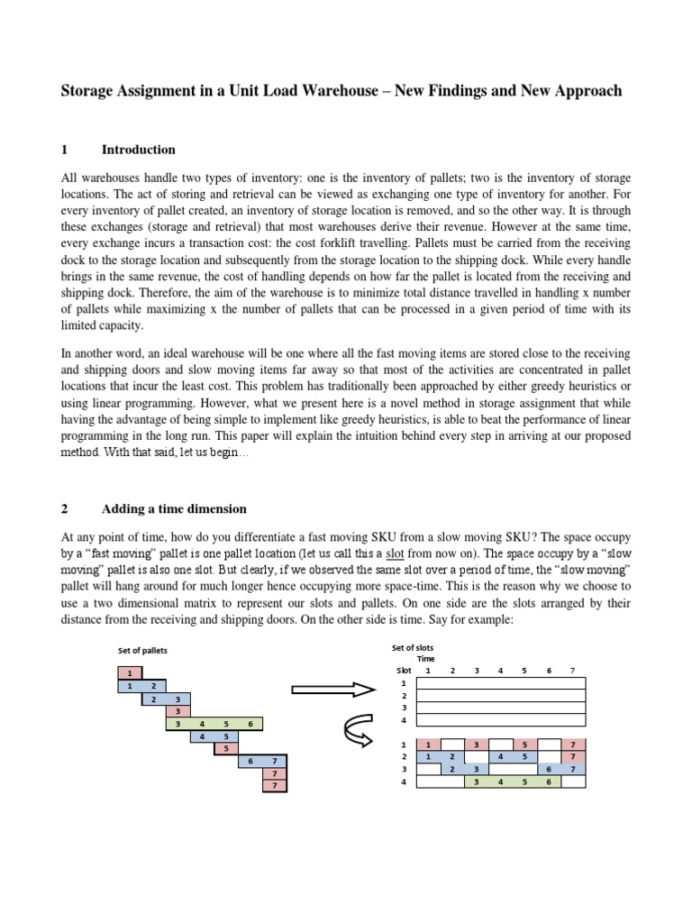 Storage Assignment in A Unit Load Warehouse PDF Warehouse Heuristic