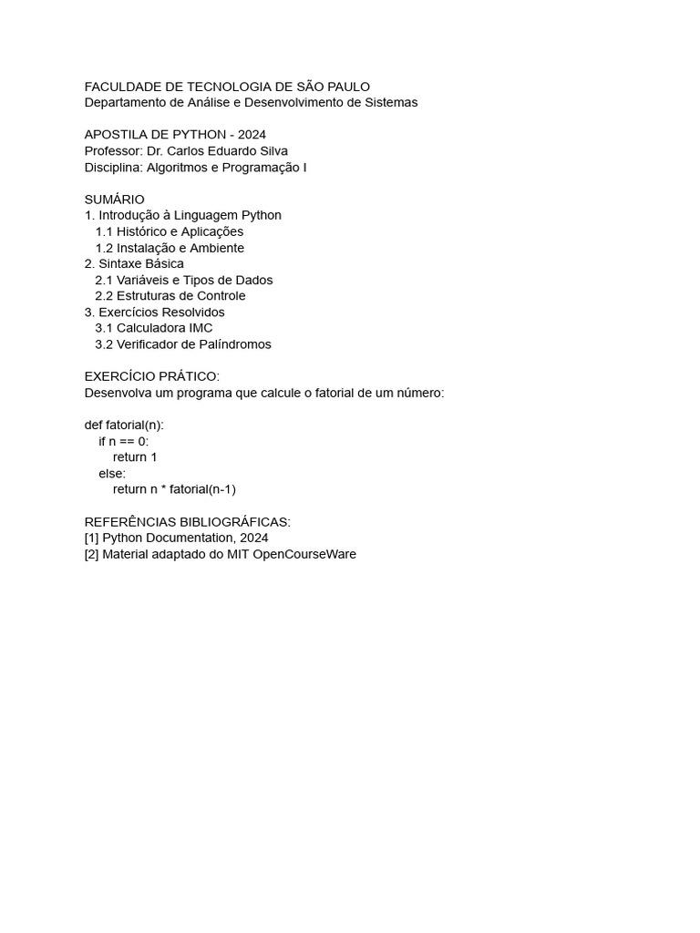 Apostila de Python para Iniciantes 2024 | PDF