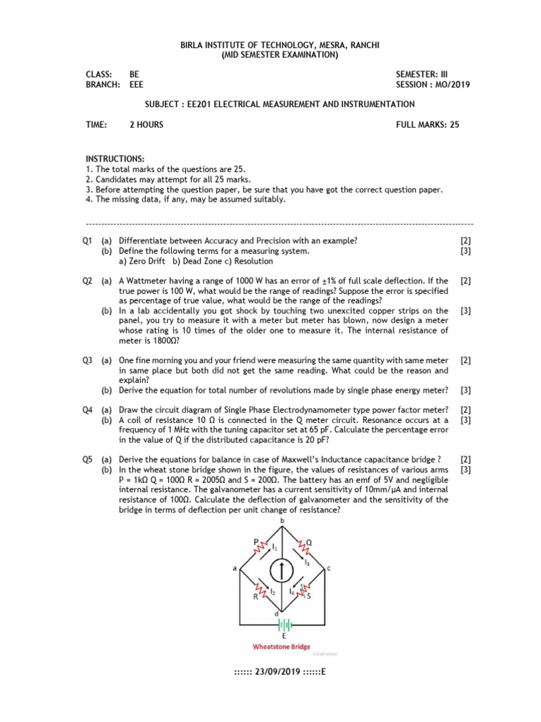 Ee201 Electrical Measurement and Instrumentation (Mid - Mo19) | PDF ...