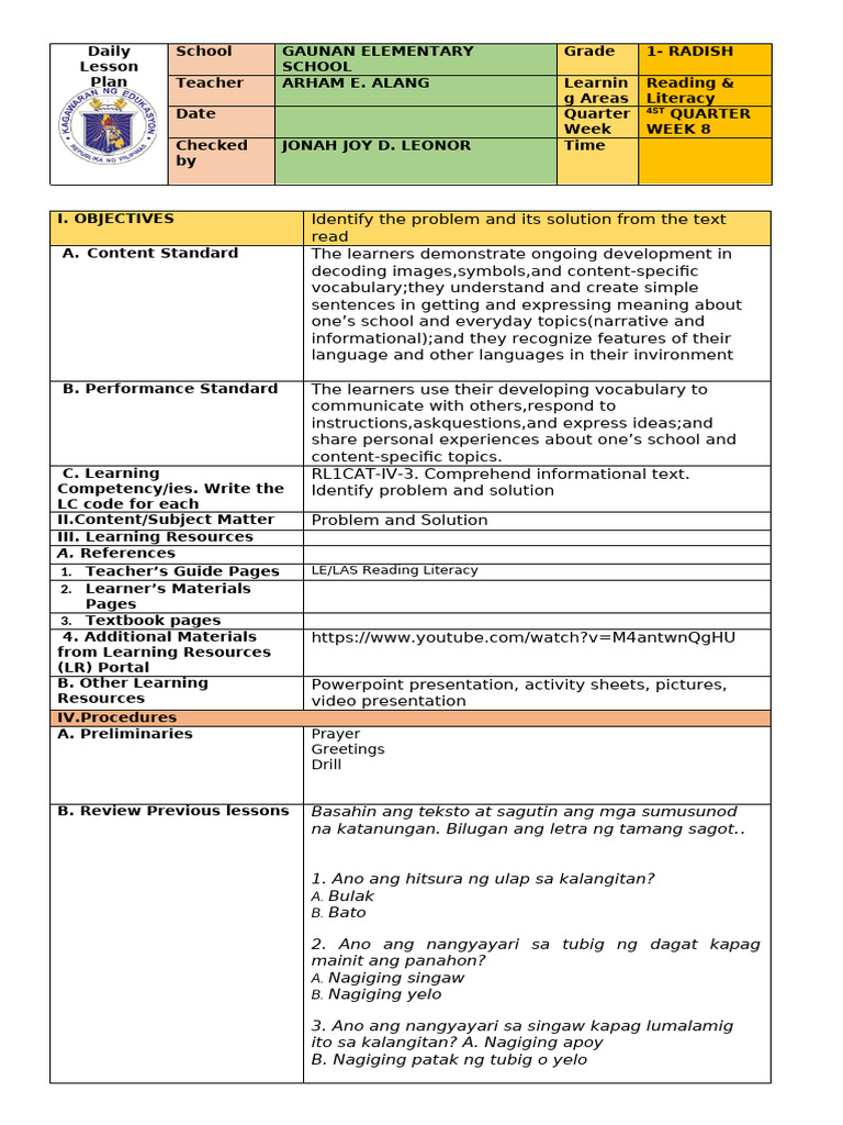 Cot - Math 1 | PDF