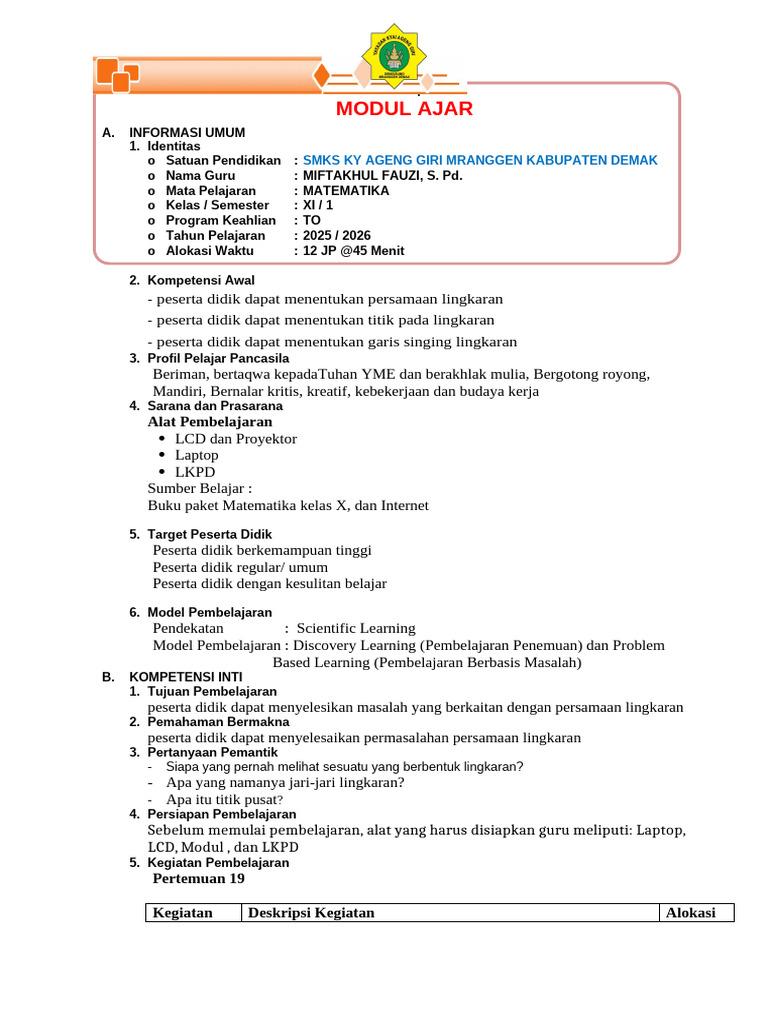 Modul Ajar Matematika Kelas XI | PDF