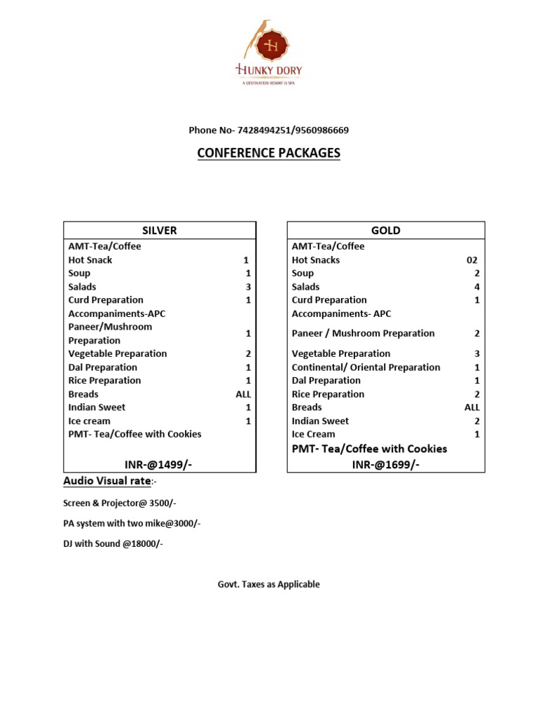 Conference Menu Packages Overview | PDF
