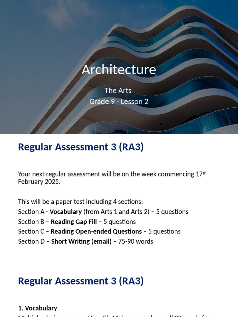 Grade 9 Architecture Assessment Guide | PDF