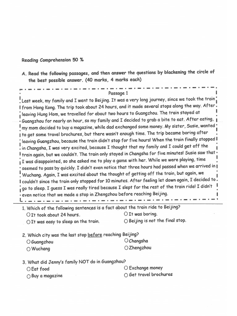 P.5 English Comprehension & Grammar Quiz | PDF