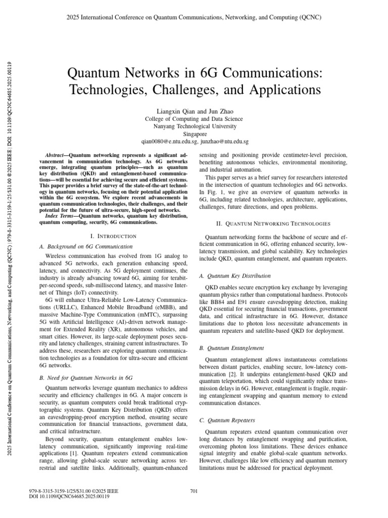 Quantum Networks for Secure 6G Communication | PDF | Computer Network ...