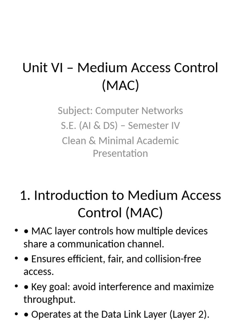 Unit VI Medium Access Control | PDF | Ieee 802.11 | Ethernet