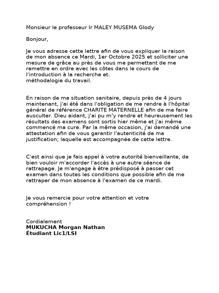 Demande de rattrapage pour absence médicale | PDF