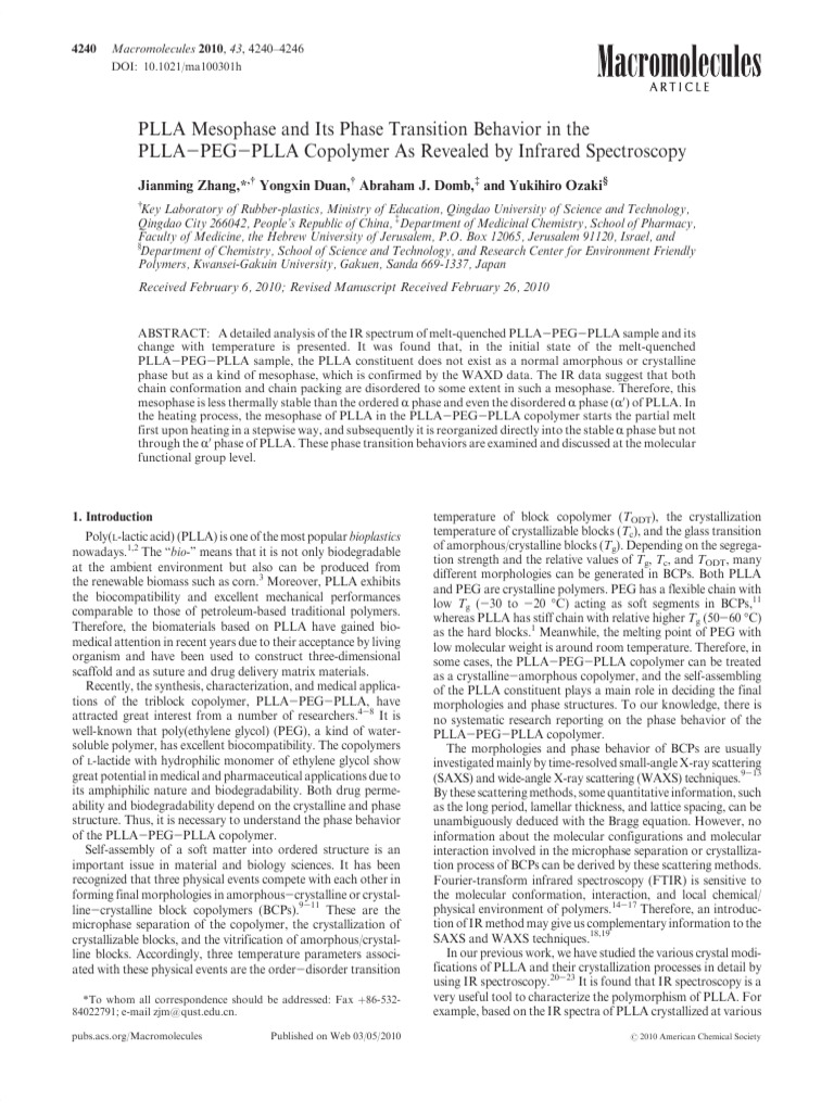 PLLA-PEG-PLLA Phase Transition Study | PDF | Differential Scanning ...