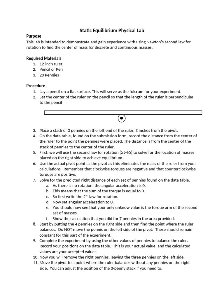 Static Equilibrium Lab: Center of Mass | PDF | Torque | Rotation