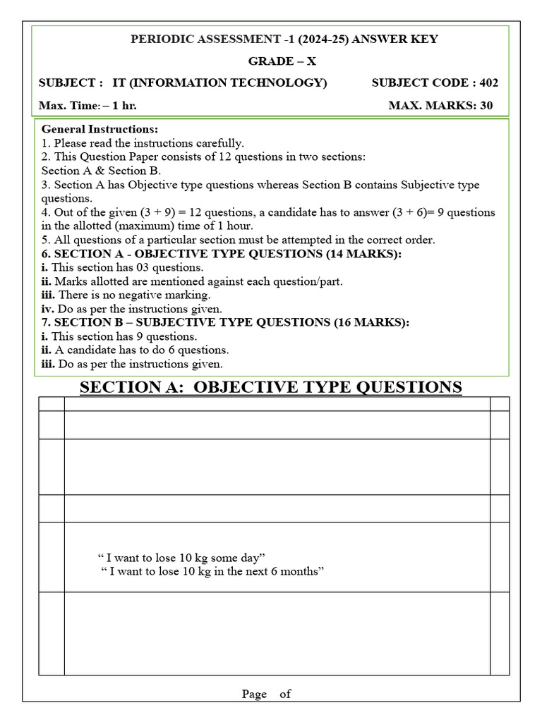 10 IT PA1 Final Paper (Answer Key) | PDF