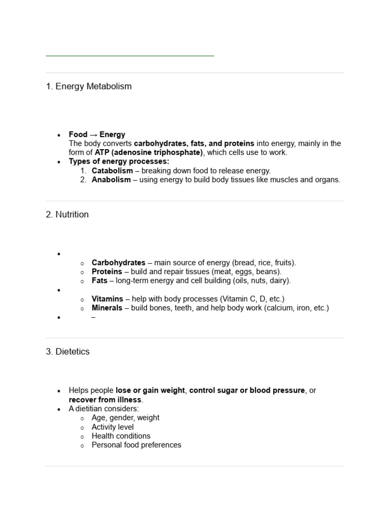 Energy Metabolism and Nutrition Basics | PDF | Calorie | Glycolysis